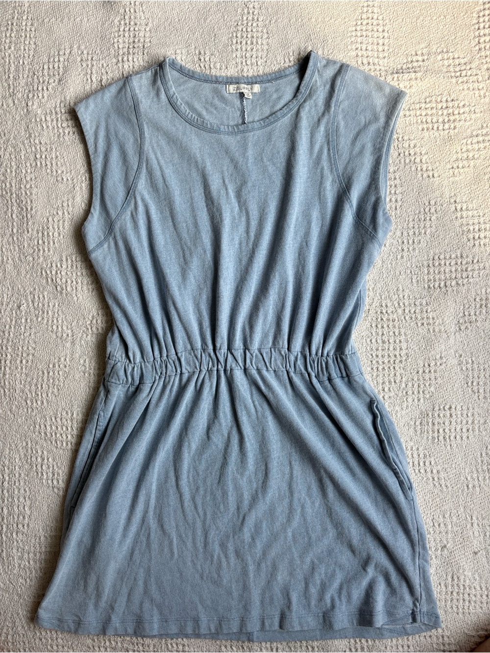 Z Supply Sky Blue Sleeveless Knit Tunic with Elastic Waist and pockets
